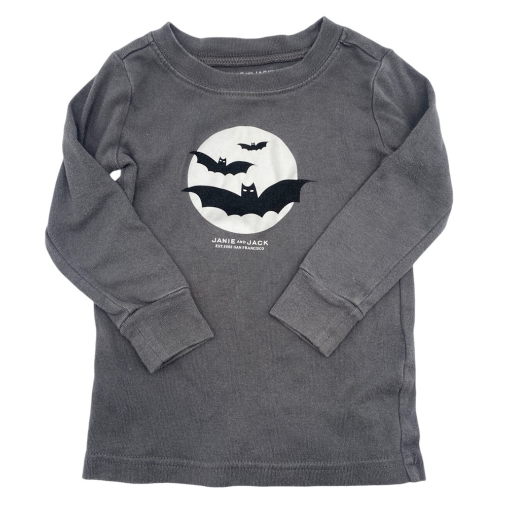 Janie And Jack Gray Long Sleeve Pajama top Shirt Bat Size 18 To 24 Months